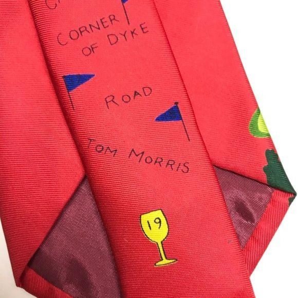 ARKLE SCOTLAND Vintage Silk Tie Red Golf Graphic Men’s necktie New - Picture 6 of 8